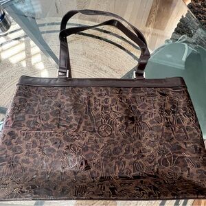 OKPTA  Brown Egyptian Scene Embossed Tote Bag